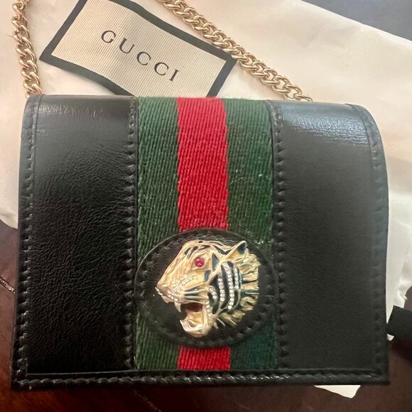 Gucci Rajah Leather Card Case Chain Wallet - New - Picture 2 of 9